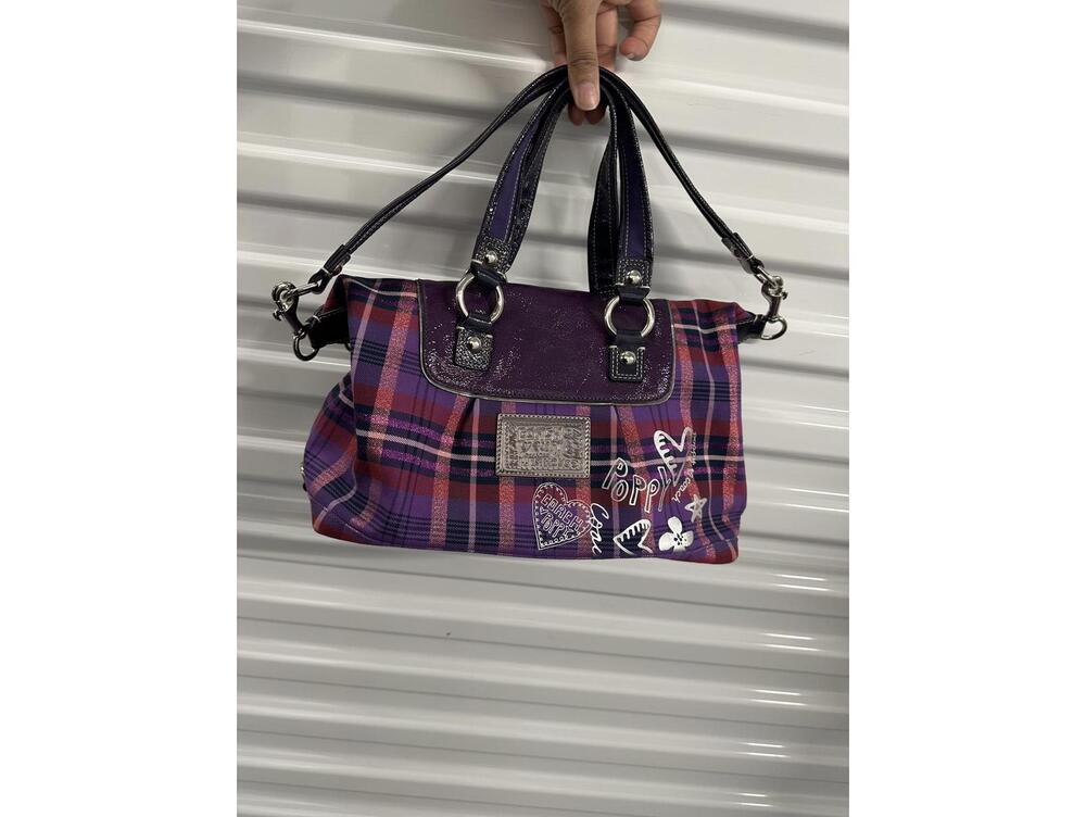 Y2K COACH RARE  Poppy Tartan Satchel/ Shoulder Bag 15884 - Purple With wristlet